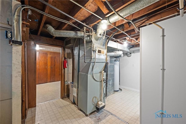 basement featuring heating unit