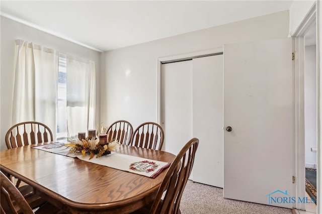 dining room with light colored carpet