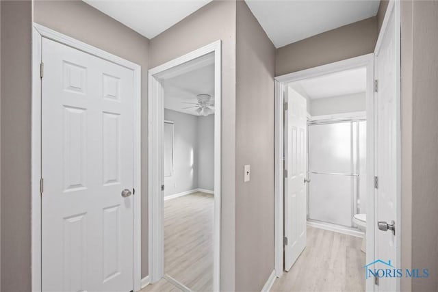 hallway with light hardwood / wood-style floors