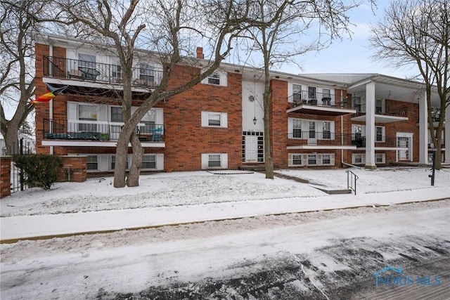 view of snow covered building