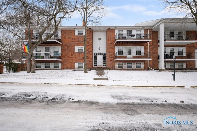 view of snow covered building