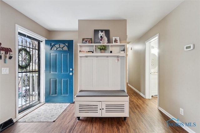 mudroom featuring wood-type flooring