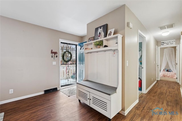 mudroom featuring dark hardwood / wood-style floors