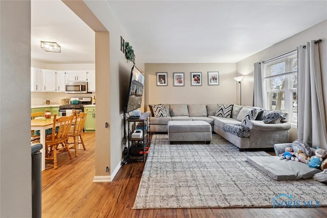 living room featuring light wood-type flooring