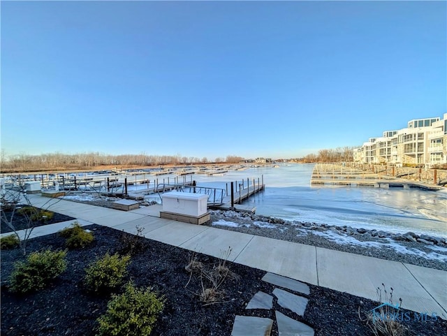 view of dock with a water view