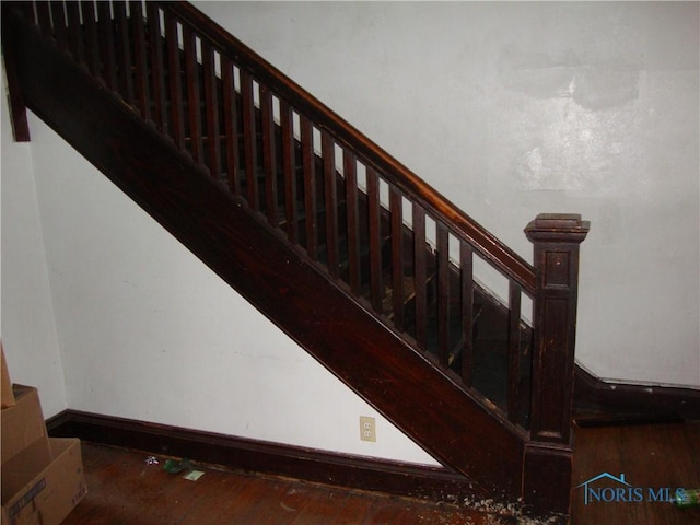 staircase with wood-type flooring