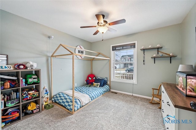 bedroom with carpet and ceiling fan