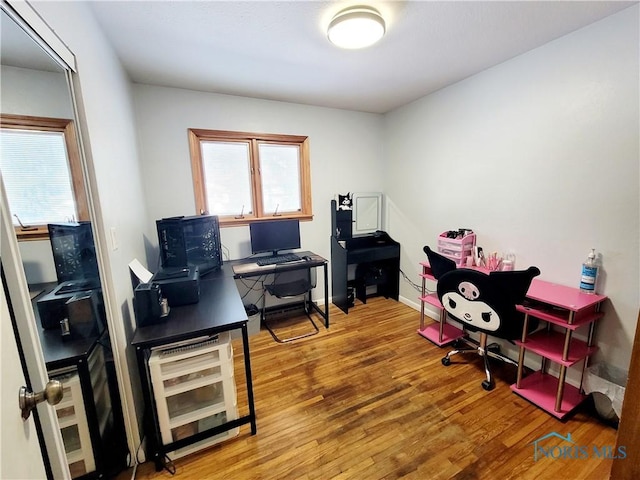 office with hardwood / wood-style flooring