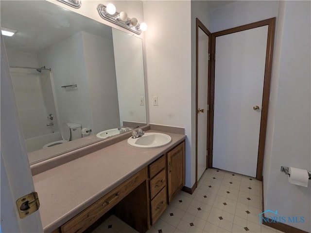 full bathroom with vanity, toilet, and bathing tub / shower combination