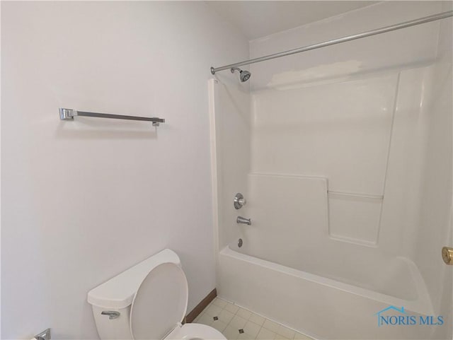 bathroom featuring tile patterned floors,  shower combination, and toilet