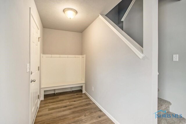 washroom featuring hardwood / wood-style floors and a textured ceiling