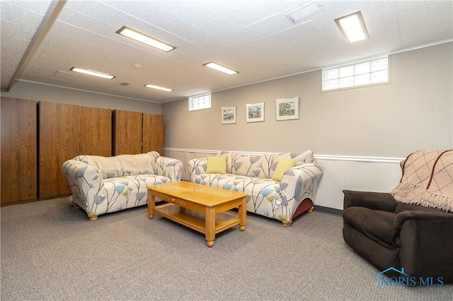 living room with carpet flooring