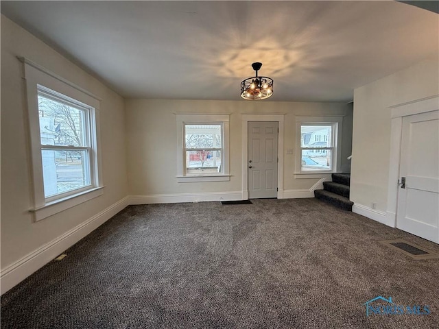 carpeted entrance foyer featuring a wealth of natural light