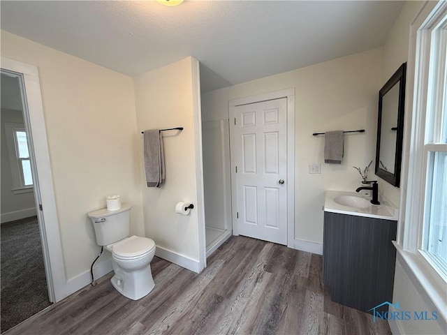 bathroom featuring vanity, toilet, and hardwood / wood-style floors