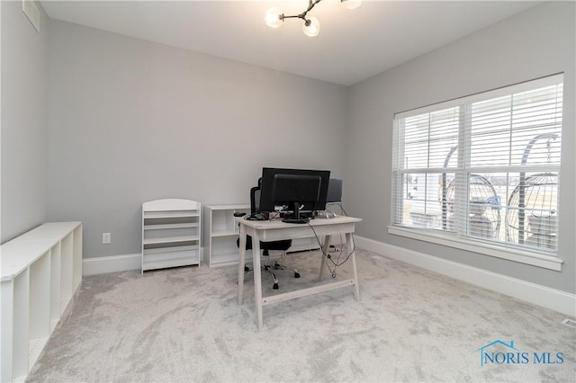 view of carpeted home office