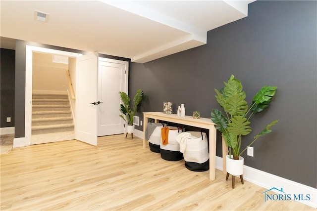 interior space with light hardwood / wood-style floors