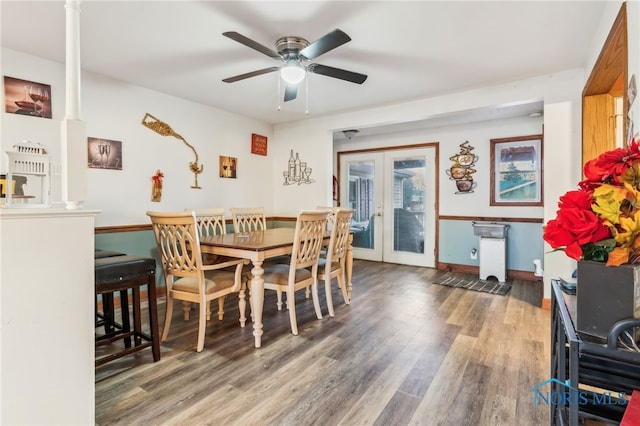 615 Lincolnshire Ln, Findlay, OH 45840 - dining space featuring hardwood / wood-style flooring, french doors, and ceiling fan