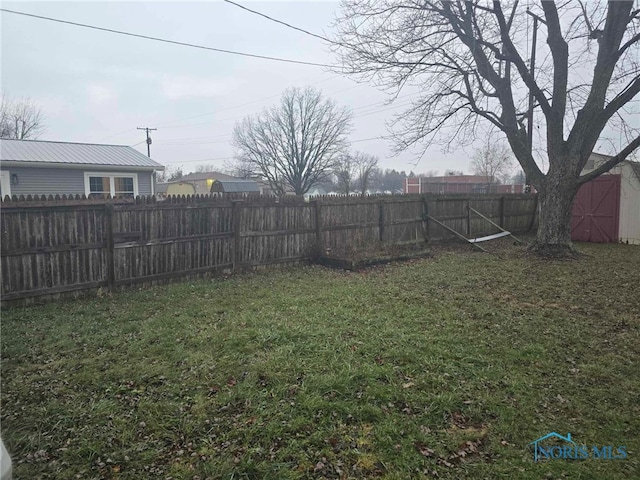 view of yard with a fenced backyard