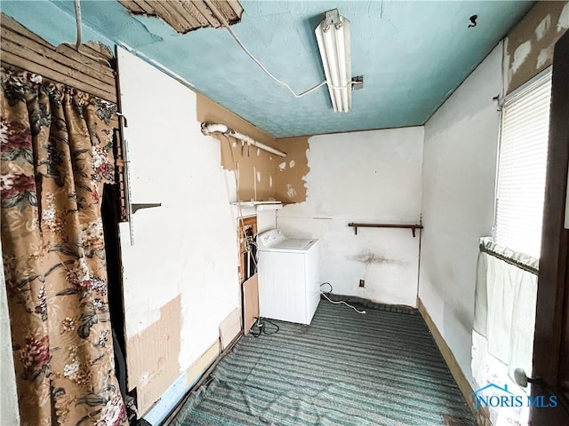 12356 Sylvania Metamora Rd, Berkey, OH 43504 - clothes washing area with washer / dryer and dark colored carpet