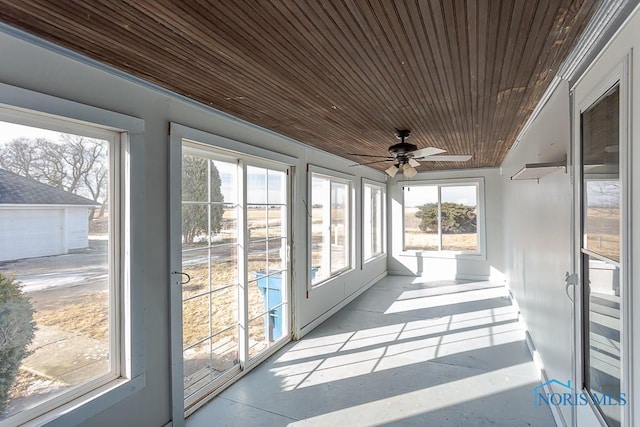 11608 Reitz Rd, Perrysburg, OH 43551 - unfurnished sunroom featuring wooden ceiling and ceiling fan