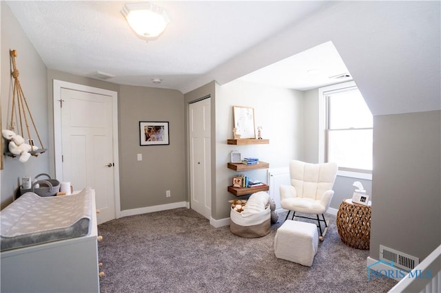 living area featuring carpet floors