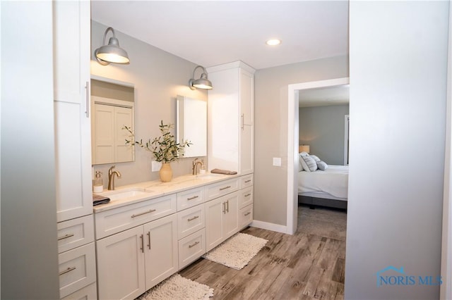 bathroom featuring wood-type flooring and vanity