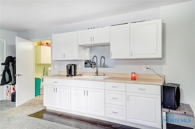 4811 Larkhaven Dr, Toledo, OH 43623 - kitchen featuring white cabinets, light countertops, a sink, and carpet flooring