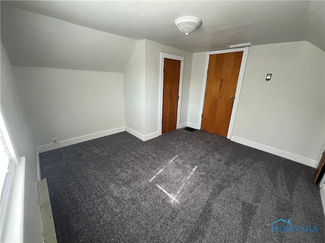 additional living space with lofted ceiling, carpet, and baseboards