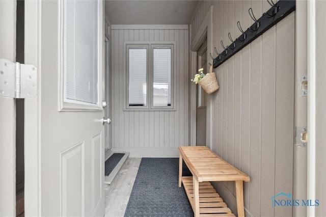 mudroom with light wood-style floors