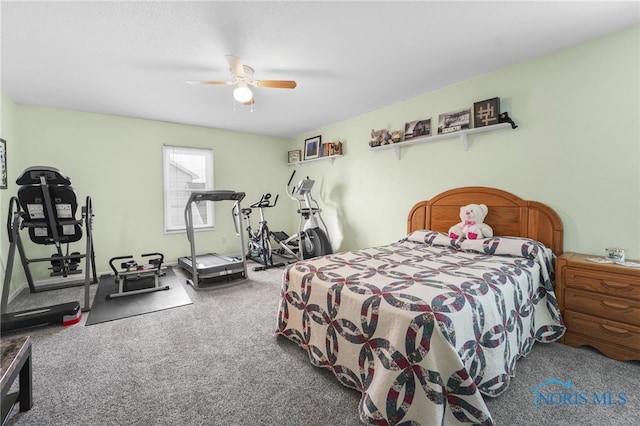 bedroom with carpet floors and ceiling fan