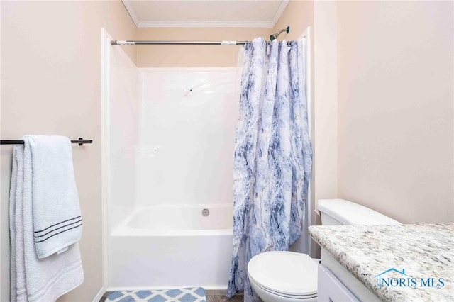20391 Brown Ln, Weston, OH 43569 - bathroom with toilet, ornamental molding, shower / bath combination with curtain, and vanity