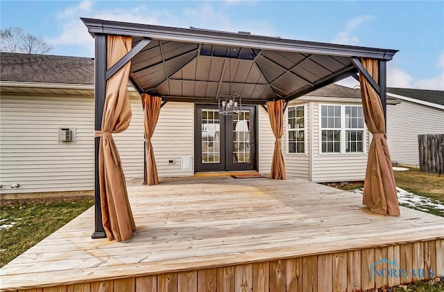 exterior space featuring a gazebo and french doors