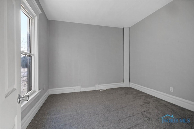 spare room with carpet flooring, plenty of natural light, and baseboards