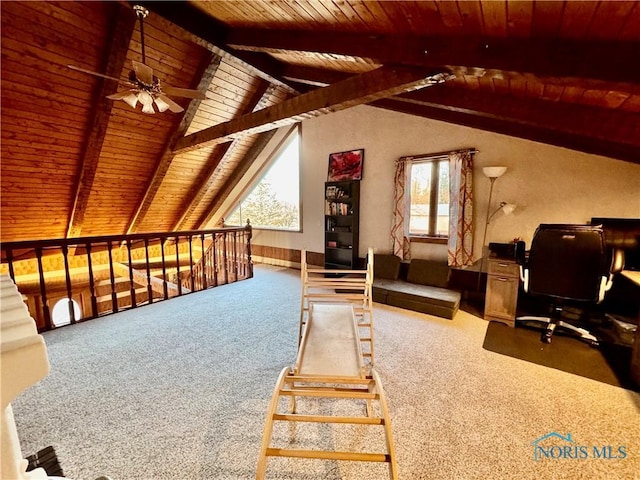 3190 Rd 204, Antwerp, OH 45813 - carpeted bedroom with wooden ceiling, multiple windows, and a desk