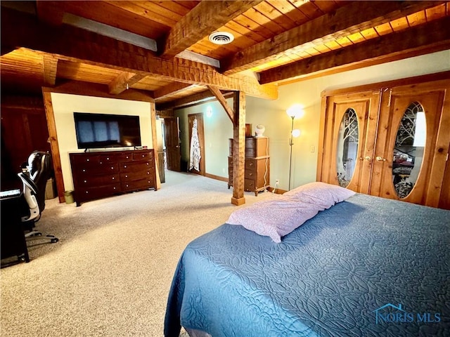 3190 Rd 204, Antwerp, OH 45813 - carpeted bedroom featuring a wooden ceiling with exposed beams