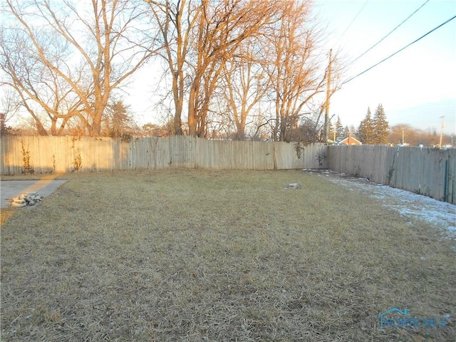 view of yard featuring a fenced backyard