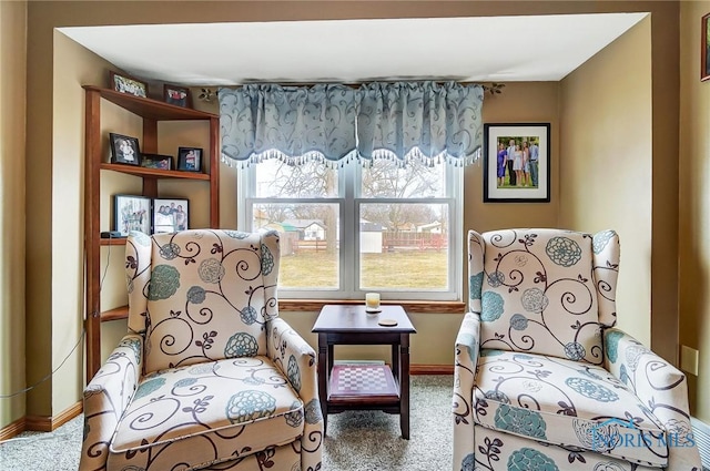 sitting room with carpet and baseboards