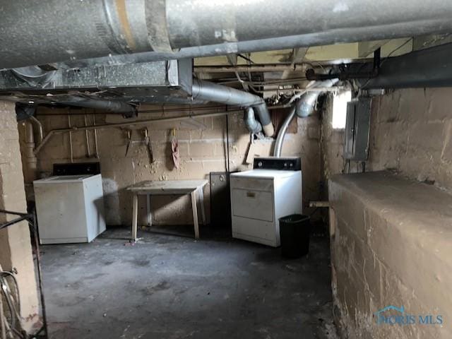 below grade area featuring washer / clothes dryer and electric panel