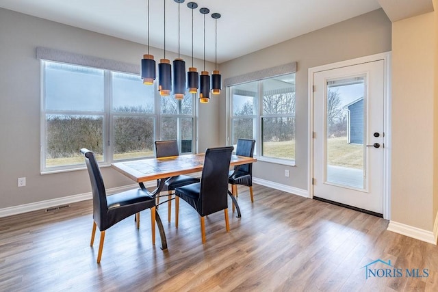 dining area featuring baseboards and wood finished floors