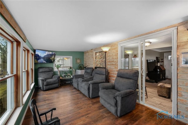 living room with dark wood finished floors