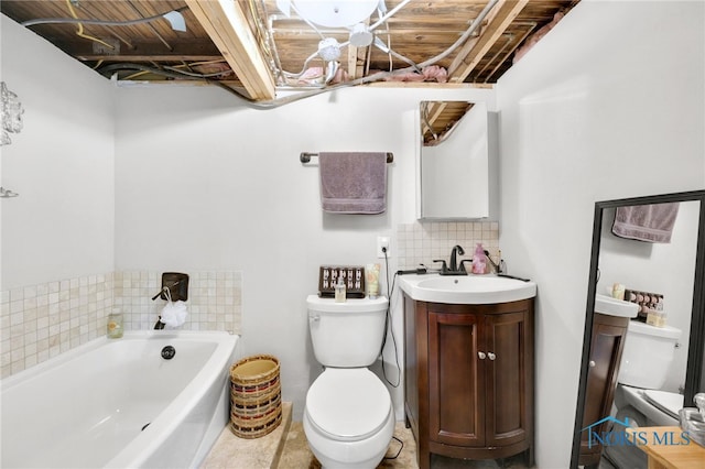 6011 N River Rd, Waterville, OH 43566 - full bath with toilet, a garden tub, backsplash, and vanity
