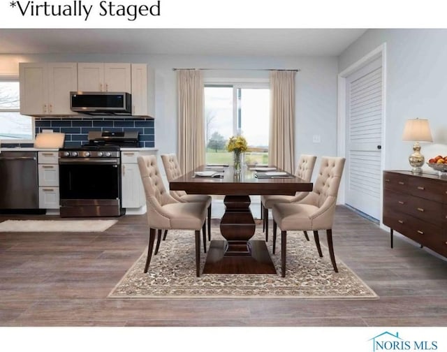 dining space featuring dark wood-style floors and a wealth of natural light