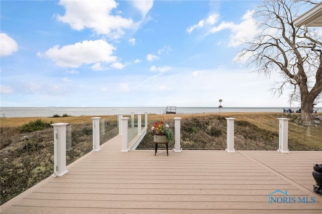 deck with a water view