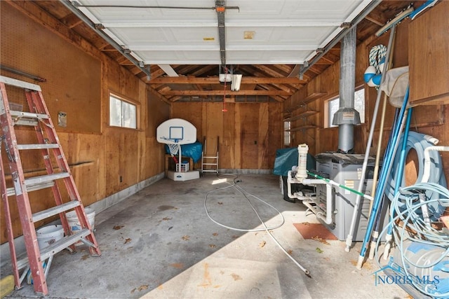 garage with wooden walls