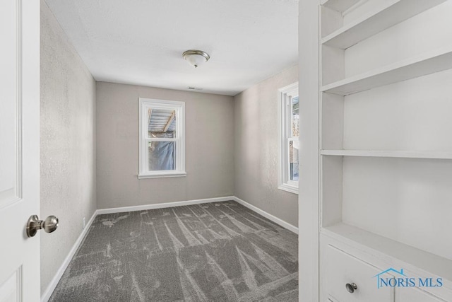 carpeted empty room with a wealth of natural light and baseboards