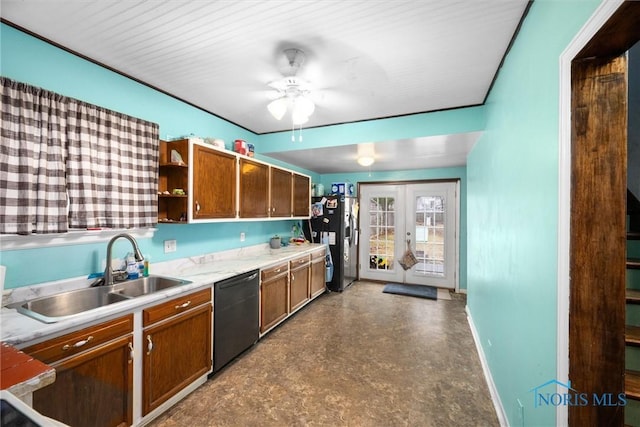 4526 Eastway St, Toledo, OH 43612 - kitchen with fridge with ice dispenser, a sink, black dishwasher, french doors, and light countertops