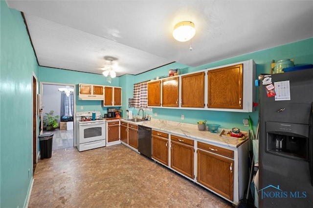 4526 Eastway St, Toledo, OH 43612 - kitchen with under cabinet range hood, black dishwasher, refrigerator with ice dispenser, electric range, and a sink