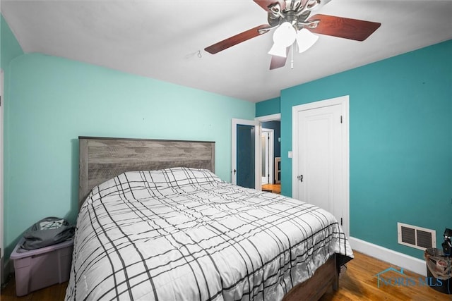 4526 Eastway St, Toledo, OH 43612 - bedroom featuring a ceiling fan, wood finished floors, visible vents, and baseboards