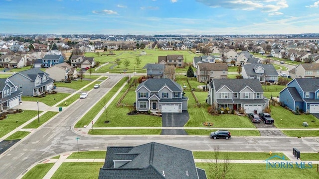 birds eye view of property with a residential view