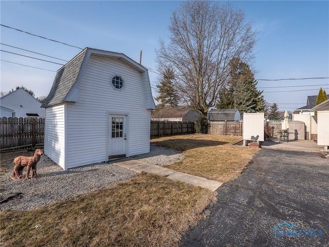 view of outbuilding with an outdoor structure and a fenced backyard